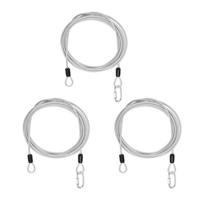 3Set 1/8'' Dia 8.2ft Security Steel Cable with Loops Clear + Quick Links