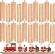 20 Pack Wooden Train Track Bulk Straight Tracks Expansion Train...