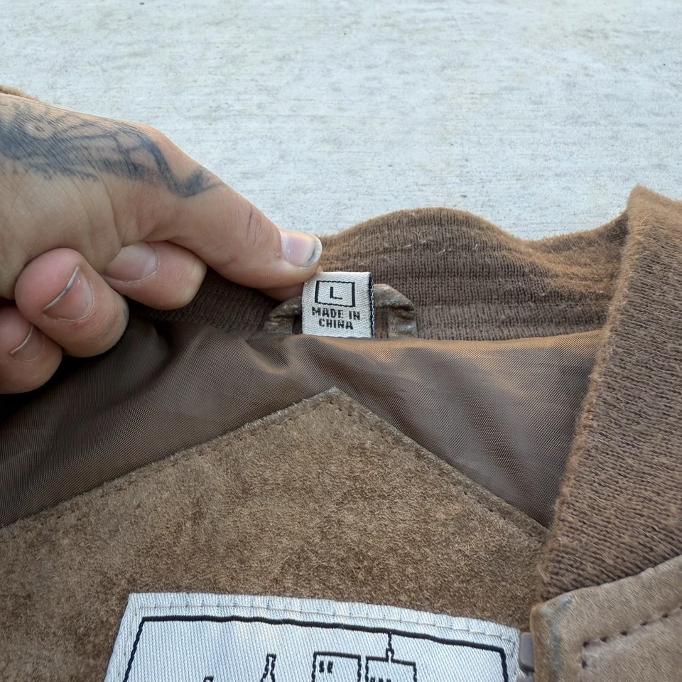 Vintage Snap On Brown Suede Leather Bomber Jacket Size Large Varsity Embroidered - Image 4 of 4