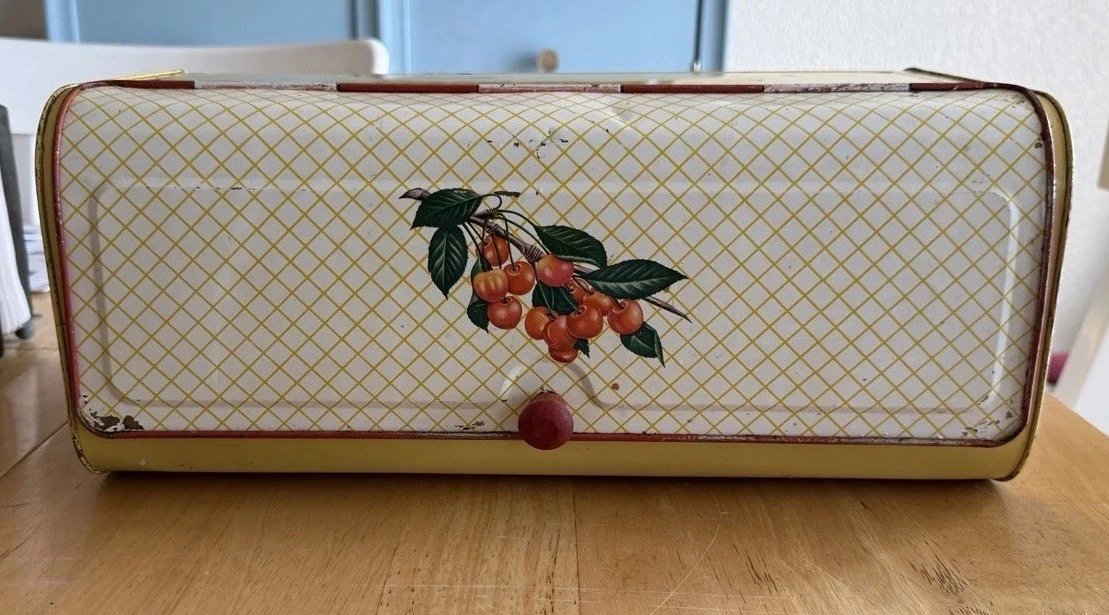 Vintage Decoware Metal Bread Box w/Yellow Lattice Pattern W/Cherry motif
Opens in a new window or ta