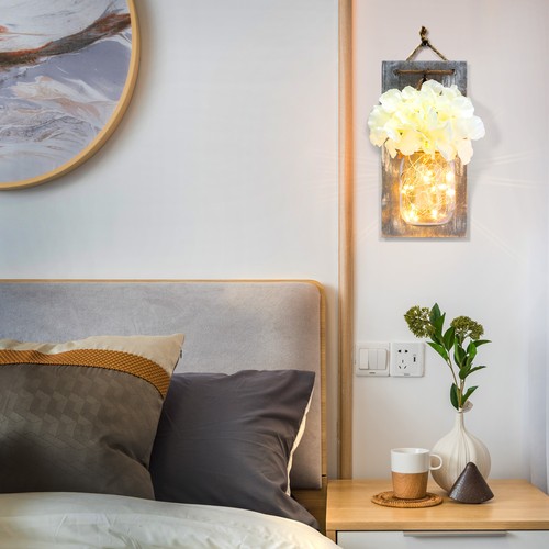 2 Pack Mason Jar Wall Light Outdoor Indoor Remote Timer Hanging LED Sconce Lamp - Picture 11 of 24
