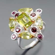 Gemstone Natural Peridot Ring 925 Sterling Silver Size 6 /R414499