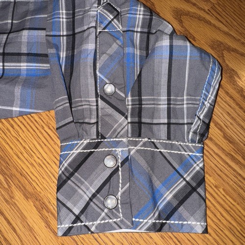 Camisa BKE Para Hombre 3XL AJUSTE ATLÉTICO Botón a Presión Western Gris Azul Cuadros LS Hick - Imagen 7 de 11