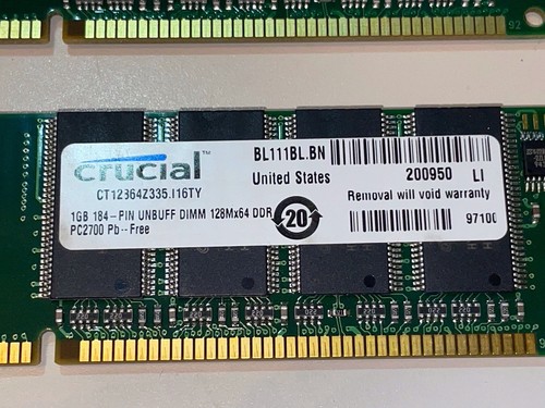 Kit Of 2 Crucial 1GB DDR PC2700 DDR Desktop RAM Memory (Total 2GB) - Picture 2 of 5