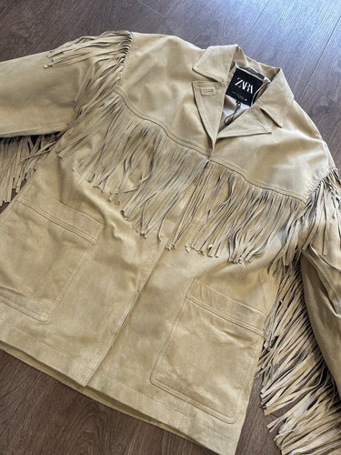 Zara Beige Suede Fringed Tassel Western Style Jacket / Coat M-L UK 12-14 *NEW* - Picture 17 of 20