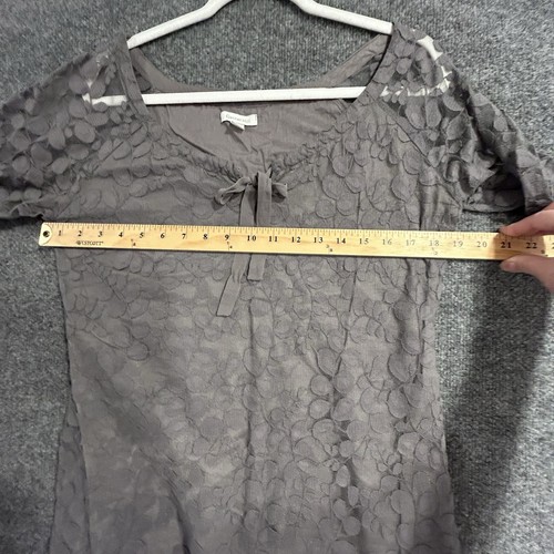 Garnet Hill Gray Lace Boheme Dress 8 Floral Botanic Pattern Tie Neckline - Picture 8 of 11