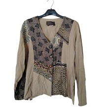Spencer Alexis Patchwork Animal Print Floral Button-Up Blouse Jacket Size 16