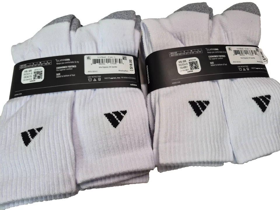 Adidas молодежи Athletic амортизированный 12-Pack Crew носки, белый/серый/черный, L | 5Y-7Y - Изображение 2 из 4