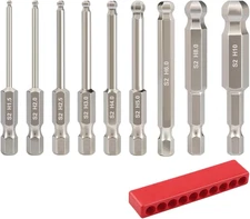 9Pcs Metric Ball End Hex Screwdriver Bit Set, Magnetic Allen Wrench Drill Bit Se