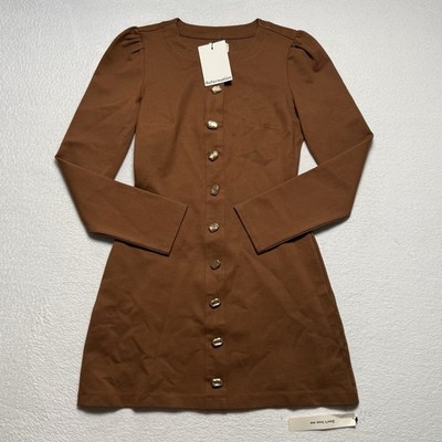 Reformation Micah Knit Dress Women's Small in Cappuccino Brown Gold Buttons  $198 | eBay