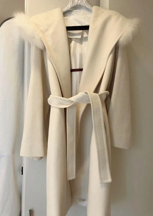 OFF WHITE Cappotto studio Max Mara usa conpuccio cappuccio pellic ta 36anco bianco sporcozza lu 92