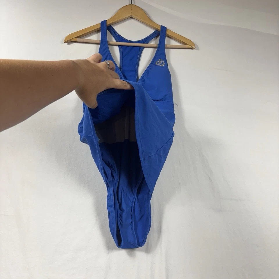 Tommy Hilfiger Blue Low Neck Swimsuit Gold Logo Style TH4511 Womens US size 10 - Image 4 of 4