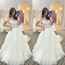 Boho Wedding Dresses Off Shoulder A Line Tulle White/Ivory Bridal Gowns