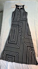 Calvin Klein Sleeveless Black and White Geometric Print Maxi Dress