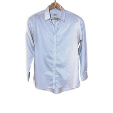 Charles Tyrwhitt Non-Iron Striped Dress Shirt White Blue Striped Mens 17.5/35