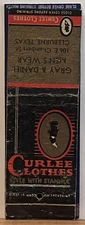 Gray & Daniel Men's Wear Cleburne TX Texas Curlee Clothes Matchbook Cover