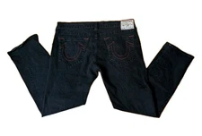 True Religion Ricky SN Straight Jeans Men’s 40x32 Black Red Stitch Relaxed Fit