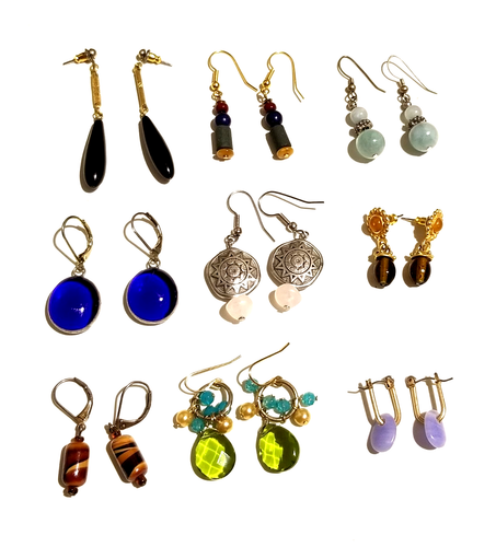 **Lot 9 Colorful Art Glass and Genuine Gemstones Earrings All pierced**