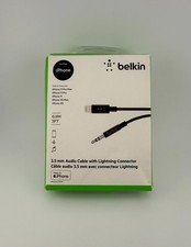 NEW Belkin Black iPhone Aux Cord 3ft 3.5mm Audio Cable with Quick Connector