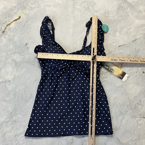 Beach House Tankini Top Womens Size 10 Navy Polka Dot Ruffle Beach - Picture 2 of 11