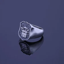 Custom Personalized Sterling Silver Men's Crest Shield Signet Ring Family Gift