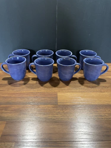 Vintage Pfaltzgraff Stonewash Blue Pottery Coffee Mugs Tea Cups Mexico - 8pc Lot