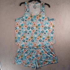 JoySpun Womens Multicolor Floral 2 Piece Pajama Set Size XL 16-18 Stretch Soft