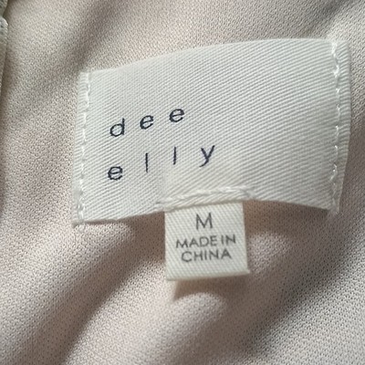 Dee Elly Beige Blue Floral Ruffle Sleeveless Lined Short A-Line Dress