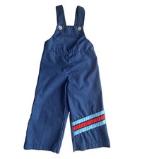 Vintage 70s toddler Overalls Made In The USA Blue Bib Pants W Racing stripe Sz 2
