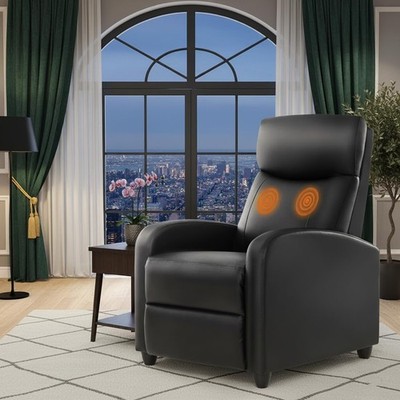 Massage Recliner Chair - Adjustable PU Leather Recliner Sofa Chair Black