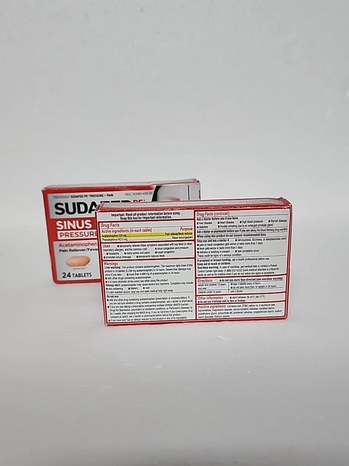 Sudafed PE Sinus Pressure Plus болеутоляющие капсулы 24 капсулы x 3 упаковки срок годности истекает в сентябре/27 - Изображение 3 из 4