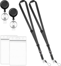 2 Pack Black Adjustable Lanyards with Vertical Clear ID Badge Holder Large 4X3 a