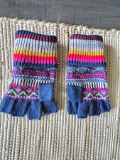 Women's Fingerless Fair Isle Knit Gloves 100 Acrylic Wrist One Size Blue/Multi