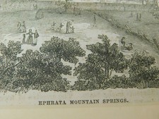 Antique c. 1852 EPHRATA MOUNTAIN SPRINGS PA Pennsylvania Matted ENGRAVING 8x9"