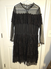Capsule Black Lace Mesh Sheer Polka Dot Fit & Flare Dress Ruffle XL