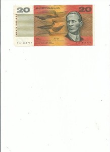 AUSTRALIA 20 DOLLARS collectible banknote VFplus--Free Shipping!