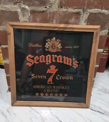 Seagram's 7 Framed Mirror Sign Crown Whiskey Bar Carnival Liquor Display 