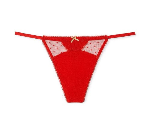 2 Panty Tanga Victoria's Secret Rojo Negro Malla Lunares Cobertura Mínima Nuevo con Etiquetas S - Imagen 15 de 16