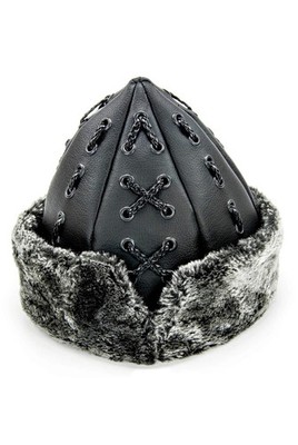 Miss Tesettür Turkish Ottoman Bork Hat Ertugrul Leather Fur Winter Cap Grey F...
