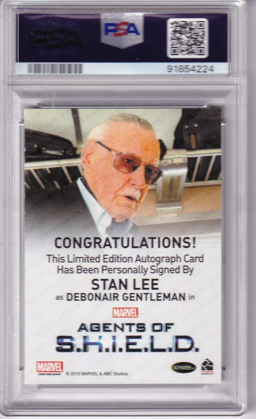 2015 Marvel Agents of Shield Stan Lee Autograph Auto Card PSA 8.5 view 2