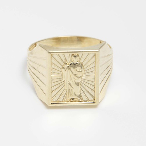 Saint Jude Signet Ring Real Solid 10K Yellow Gold All Sizes