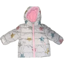 Swiss Tech Girls 18 Month Gray & Pink Puffer Jacket Lined Glitter Stars