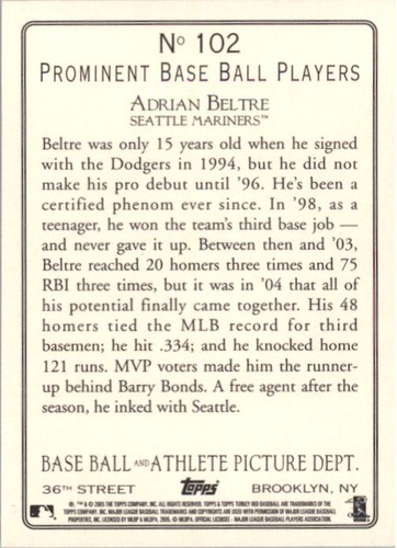 2005 Topps Turkey Red #102A A.Beltre Grey Uni SP - Picture 2 of 2
