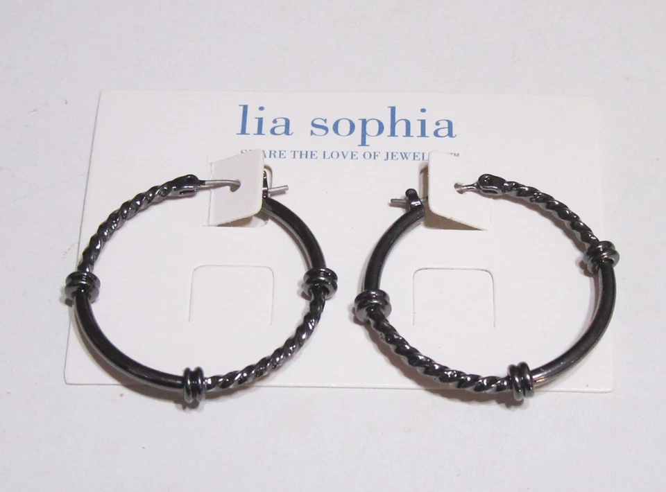 Lia Sophia 珠宝平衡耳环 扭曲环 Hematite — 第 4/4 张图片