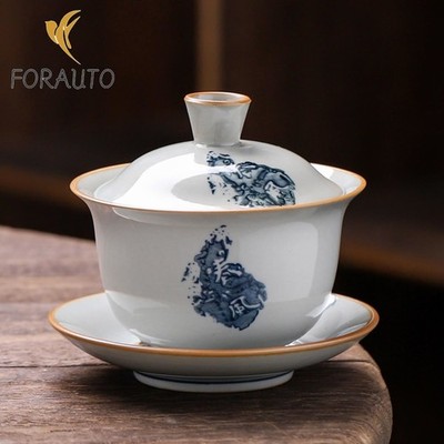 Light Gray Ceramic Gaiwan Tea Cup 160ml 5.4oz Heat-resistant Kungfu Tea Set