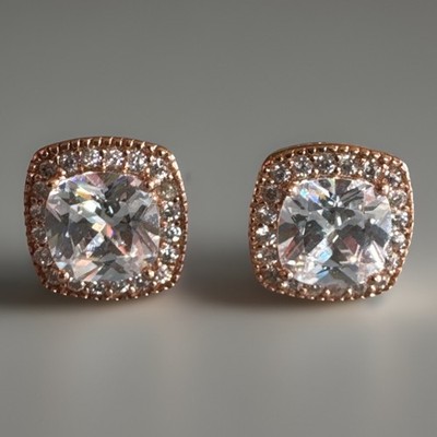 Addison BLVD Square CZ Gold Plate Over 925 Sterling Silver Stud Earrings Box 9mm