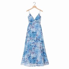 Lulus Enchanting Entrance Blue Floral Organza Keyhole Maxi Dress Size Medium NWT