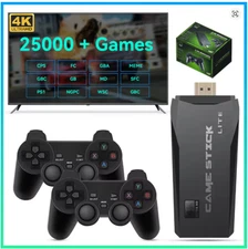 4K HD M8 TV Game Stick Console 25,000+ Classic Games with 2 Controllers