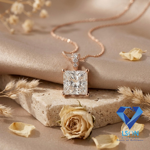 Princess Solitaire Lab Grown Diamond Pendant Necklace: D, VVS2, 10K/14K/18K Gold
