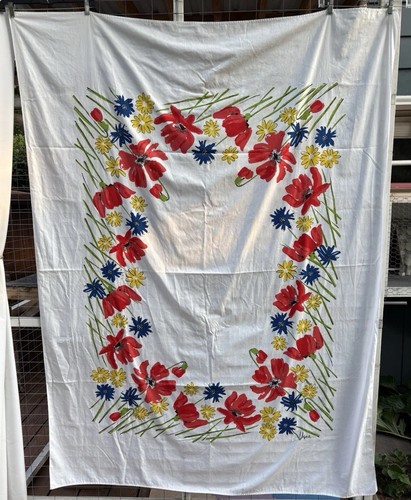 Vintage Vera Neumann Tablecloth Red Poppies Floral 60 X 86 Rectangle Cotton - Picture 5 of 17